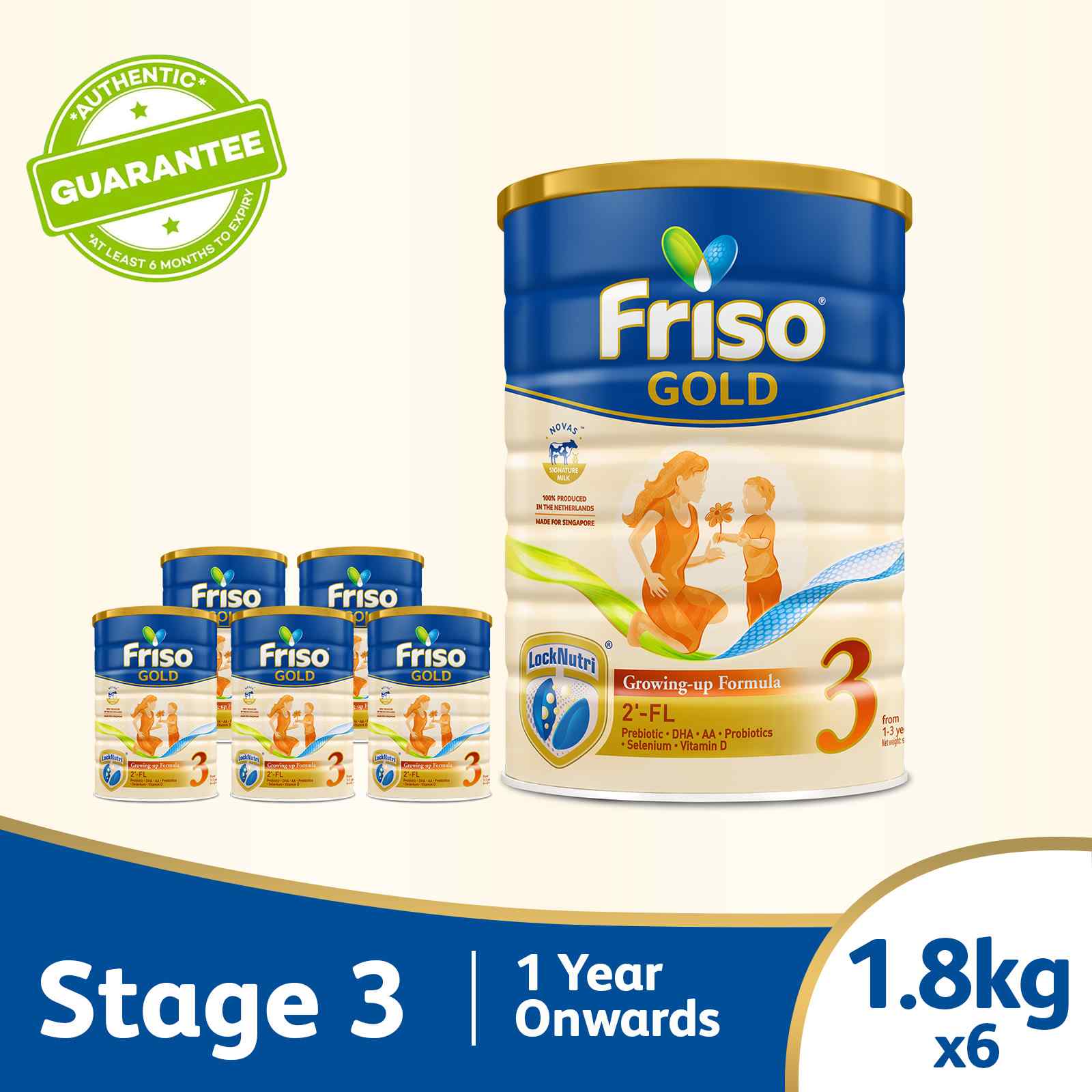 [Bundle of 6] Friso Gold 3 Growing Up Milk with 2'-FL 1.8kg for Toddler 1+ years Milk Powder