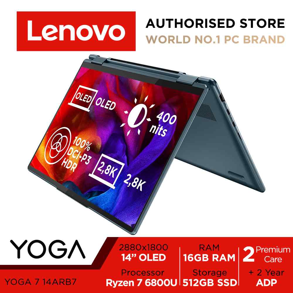 [Top Seller] Lenovo Yoga 7 14ARB7 | 82QF002SSB | 14" 2.8K (2880x1800) OLED 400nits Glossy | AMD Ryzen 7 6800U | Integrated AMD Radeon 680M Graphics | Lenovo Digital Pen | 16GB RAM | 512GB SSD | Win11 